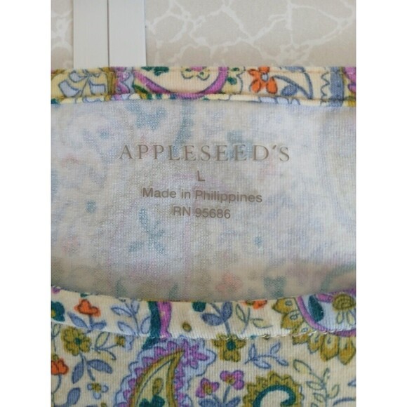 Appleseed's Yellow Green Paisley Print Round Neck 3/4 Sleeve T Shirt Size Large - Picture 13 of 14